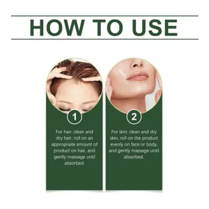 Vue détaillée montrant les instructions étape par étape pour utiliser le roll-on d'huile de ricin.