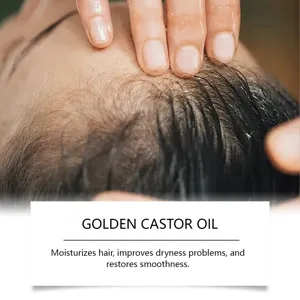 Huile de ricin dorée capillaire pour une hydratation profonde et un soin du cuir chevelu.