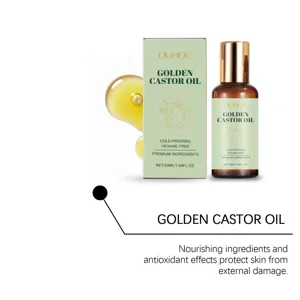 OUHOE Huile de Ricin Dorée 50ml Huile Végétale Pressée à Froid pour Cheveux et Peau