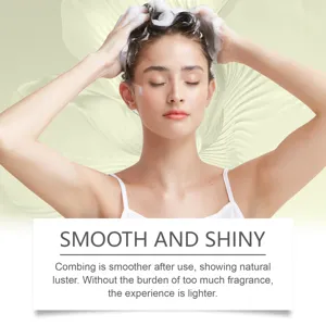 Rosemary hair care set detail showing smooth and shiny hair effect after daily use.