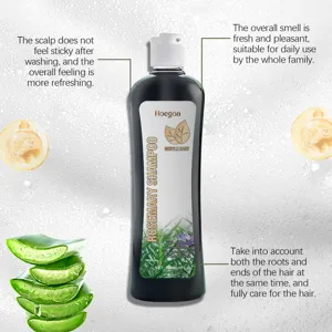 HOEGOA rosemary shampoo detail shot featuring natural herbal extracts and refreshing scalp care.