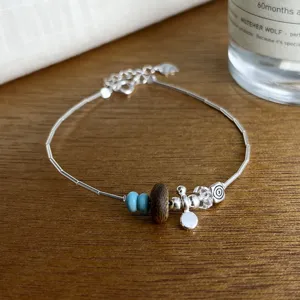 S925 Sterlingsilber Adlerholz Synthetischer Türkis Kristall Perlen Armband Für Damen Neuer Chinesischer Stil Minimalistischer Schmuck