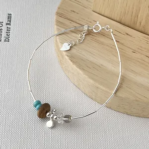 Minimalistisches S925 Silberarmband mit Adlerholzperlen und synthetischem Türkis