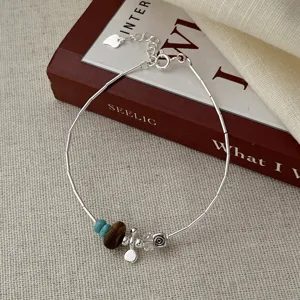 Minimalistisches S925 Silberarmband mit Adlerholz und Türkisperlen im New Chinese Style