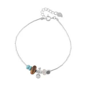 S925 Silberarmband mit Adlerholz-Türkis- und Kristallperlen minimalistisches Design