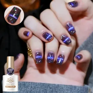 Detail van het BORN PRETTY dieppaars glitter cat magnetic gel nachthemel effect