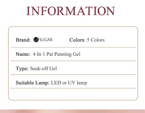 Information card showing specifications for UR SUGAR 4 in 1 pat painting soak-off gel