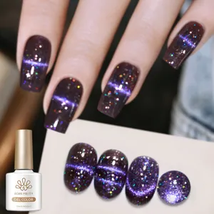 Detailopname van Born Pretty donkerpaarse galaxy kattenoog glitter gel nagellak