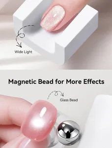 Macro detail of cat eye nail gel effects with magnetic bead and wide light tools