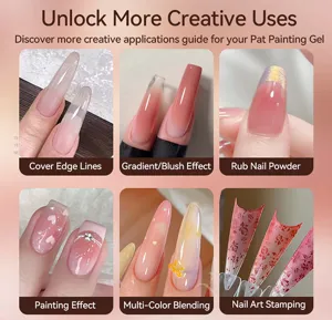 Six creative nail art applications using pat painting gel for gradients and stamping