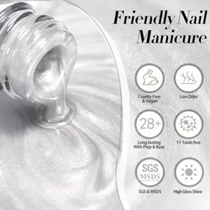 Close-up of silver cat eye gel nail polish showing shimmery texture and non-toxic features.