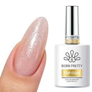 BORN PRETTY glitter top coat UV gel polish 15ml bottle with sparkling nail effect