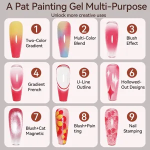 UR SUGAR pat painting gel for nail art showing 9 creative gradient and blush styles