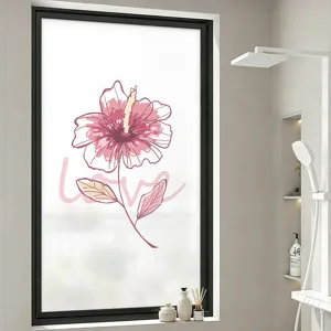 Detailed view of pink flower frosted privacy window film for bathroom decor