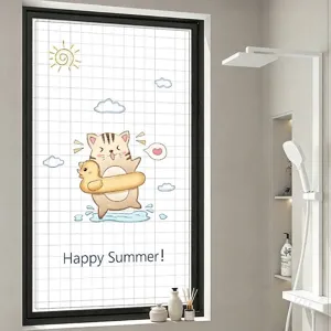 Cartoon Cat Duck Swim Ring Printed Frosted Glass Window Film Static Cling Privacy Protection Sun Shading Window Sticker For Home Bathroom Office