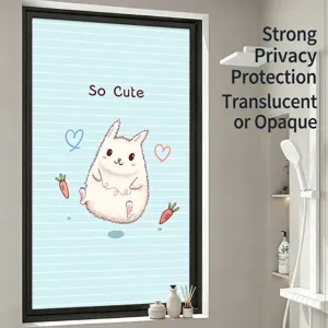 Blue Frosted Window Privacy Film Static Cling Cartoon Rabbit Pattern Glass Sticker For Bathroom Bedroom Kitchen Sun Protection Decor