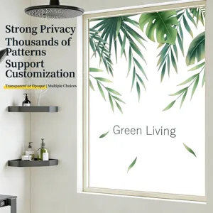 Película de Privacidad para Ventana Esmerilada Patrón Hojas Tropicales Monstera Pegatina Estática para Vidrio Decorativa Hogar