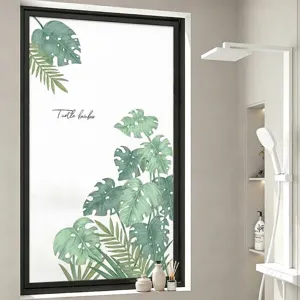 Aquarell Monstera Fensterfolie Matte Privatsphäre Glasaufkleber Frisches Grünes Botanisches Muster Badezimmer Statische Folie