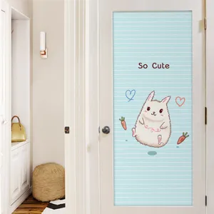 Blue cartoon rabbit frosted glass window film for bathroom privacy and sun protection