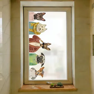 Película de privacidad esmerilada con lindos perros animados para ventanas de baño