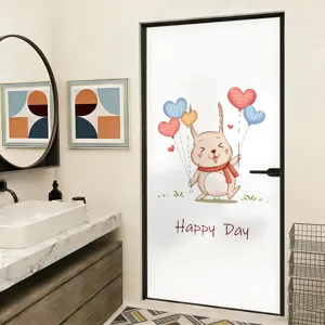 Decorative cartoon rabbit frosted glass privacy film for bedroom or bathroom glass doors