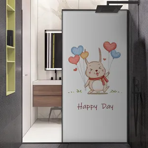 Frosted privacy glass film sticker featuring a cute cartoon rabbit design for bathrooms