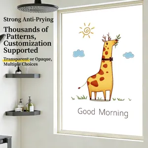 Frosted Privacy Window Film Cartoon Giraffe Static Cling Non-Adhesive Bathroom Glass Sticker Sun Protection Decorative Film