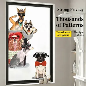 Trendy Cartoon Dog Frosted Privacy Window Sticker Static Cling Glass Film Non-Adhesive For Bathroom Window Glass Door Home Decor