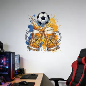 Sportlicher Fußball-Wandaufkleber mit Bierkrügen für die Dekoration im Spielzimmer