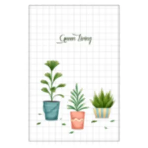Frosted privacy window film with three potted green plants illustration and Green Living text