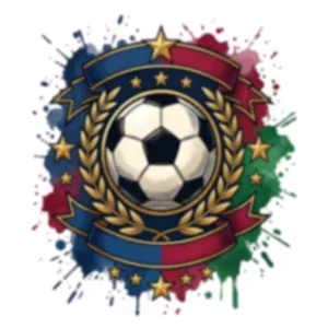 Dekorativer Fußball-Wandaufkleber Emblem mit goldenem Kranz und bunten Tintenklecksen
