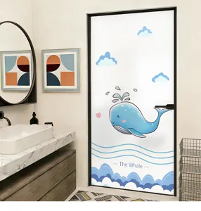 Cute cartoon whale design frosted glass privacy film for bathroom window or doors