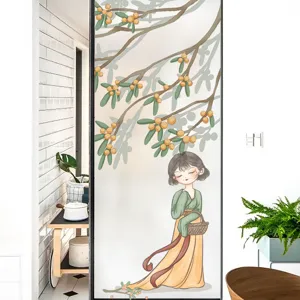Decoratieve matte raamfolie met illustratie van een Chinees meisje voor extra privacy in huis.
