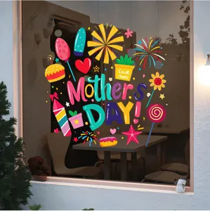 Detail eines lebhaften statischen Fensteraufklebers zum Muttertag an einer Glasscheibe