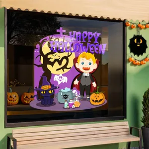 Halloween static window stickers with vampire, black cat and pumpkin for window decor