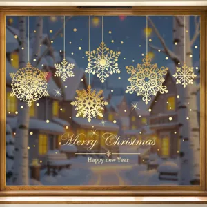 Gouden Sneeuwvlok Hanger Raamfolie Kerst Nieuwjaar Feestelijke Atmosfeer Statische PVC Glas Deur Stickers Voor Winkel Etalage Decoratie
