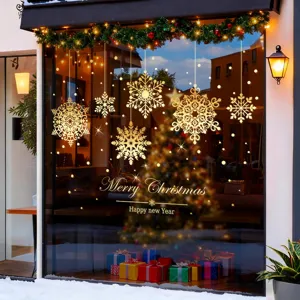 Gouden sneeuwvlok kerst raamstickers met feestelijke Merry Christmas tekst