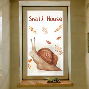 Detailed view of snail cartoon frosted privacy window film with Snail House text