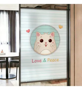 Frosted window film featuring a cute cartoon hamster with Love and Peace text detail