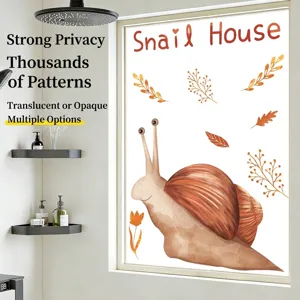 Static Cling Frosted Glass Window Film PVC Snail Cartoon Pattern Privacy Protection Opaque Sun Blocking Home Decor Film