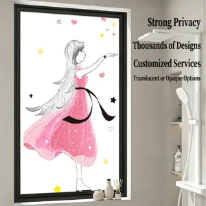 Roze Cartoon Meisje Gematteerde Raamfolie PVC Elektrostatische Privacybescherming Zonwerende Glasstickers Voor Slaapkamer Badkamer Raam