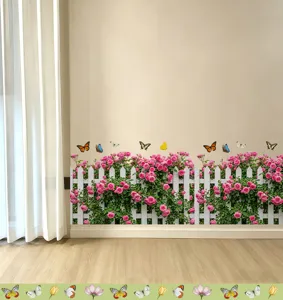 Detailed view of 3D rose flower fence and butterfly wall stickers for home wall decor