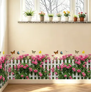 Rose picket fence and butterfly wall sticker for kindergarten classroom corridor baseboard