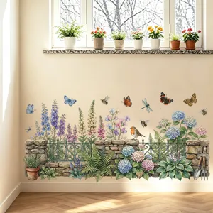 Pegatina Pared Jardín Mariposa Abeja Libélula Flor PVC Impermeable Removible Calcomanía Decorativa Línea Zócalo Para Cuarto Niños Guardería