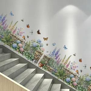 Pegatinas de pared florales estilo jardín con mariposas y abejas para escaleras