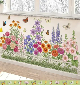 Kleurrijke bloemen en vlinder muurstickers met hek-ontwerp voor de klaslokaal decoratie