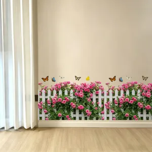 Pastoral Rose Butterfly Fence Wall Sticker PVC Self Adhesive Baseboard Decor For Kindergarten Classroom Corridor Home