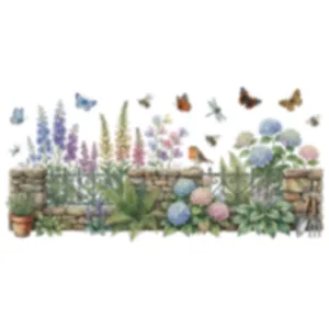Pegatinas de pared de jardín con mariposas abejas libélulas y hortensias vibrantes