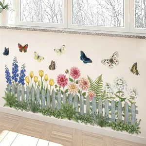 Stickers muraux clôture de jardin avec papillons colorés pour décoration chambre enfant