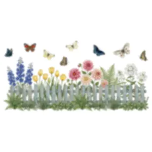 Sticker mural clôture à fleurs et papillons pour décoration de chambre d'enfant